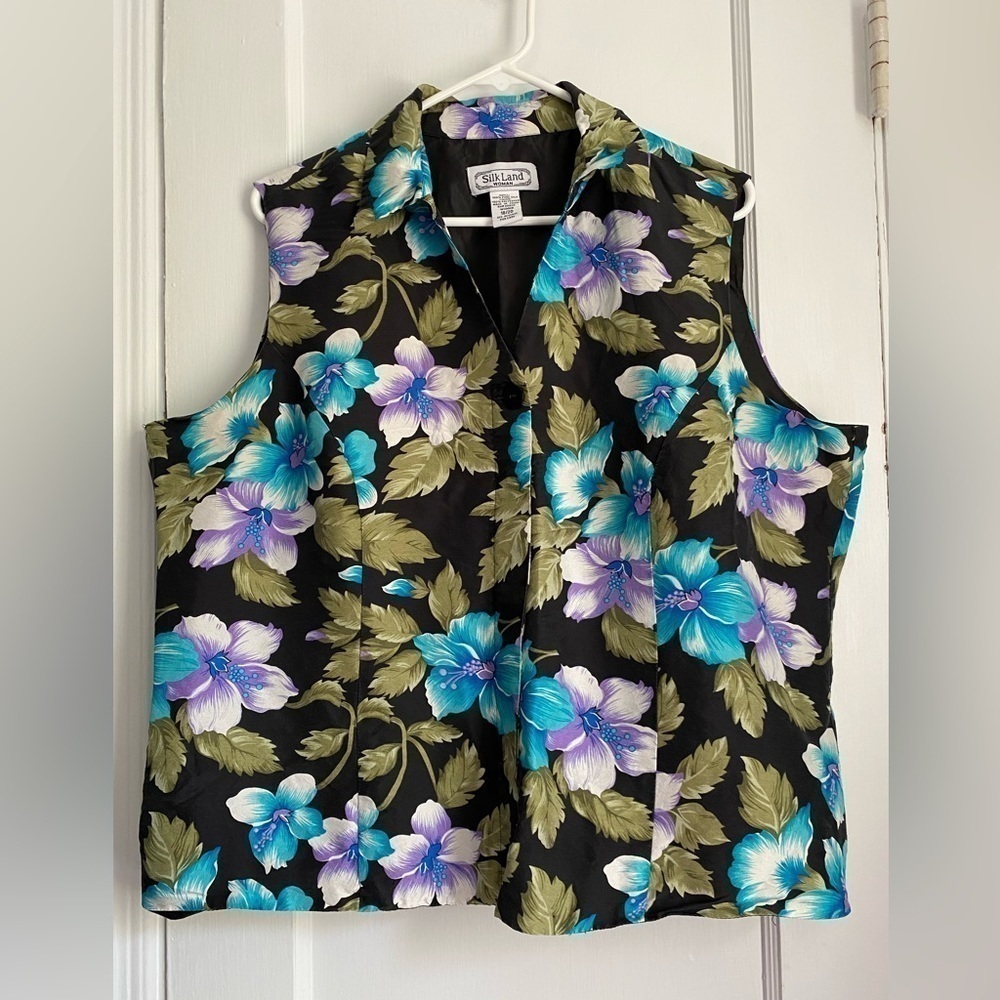 Silkland Sleeveless Front Button Floral Print, Sz: 18/20